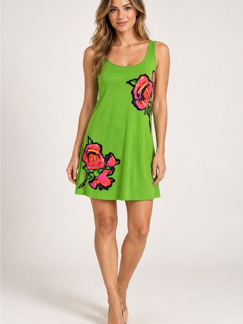 Louis Vuitton Bright Green Floral Tank Mini Dress